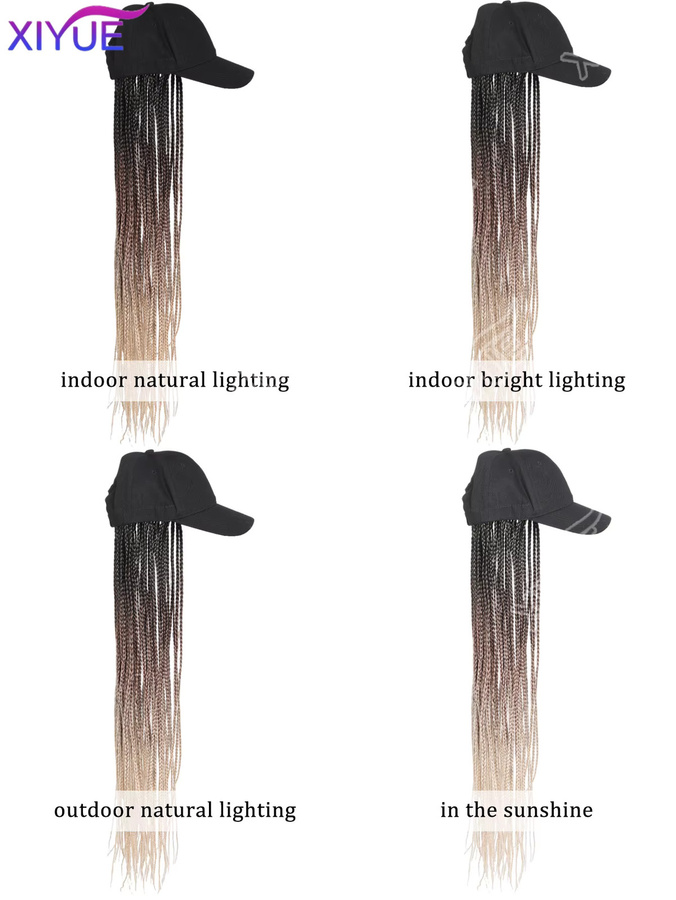 XIYUE Synthetische Perücke mit Baseballkappe und Flechthaaren, Ombre Blau Grau Braun Blond, Damen - Bild 3