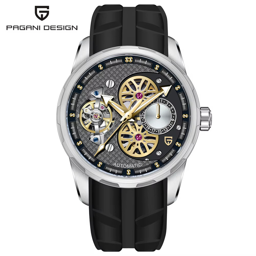 PAGANI DESIGN Armbanduhr, Automatik, Edelstahl, Kautschuk, Schwarz, Herren - Bild 6