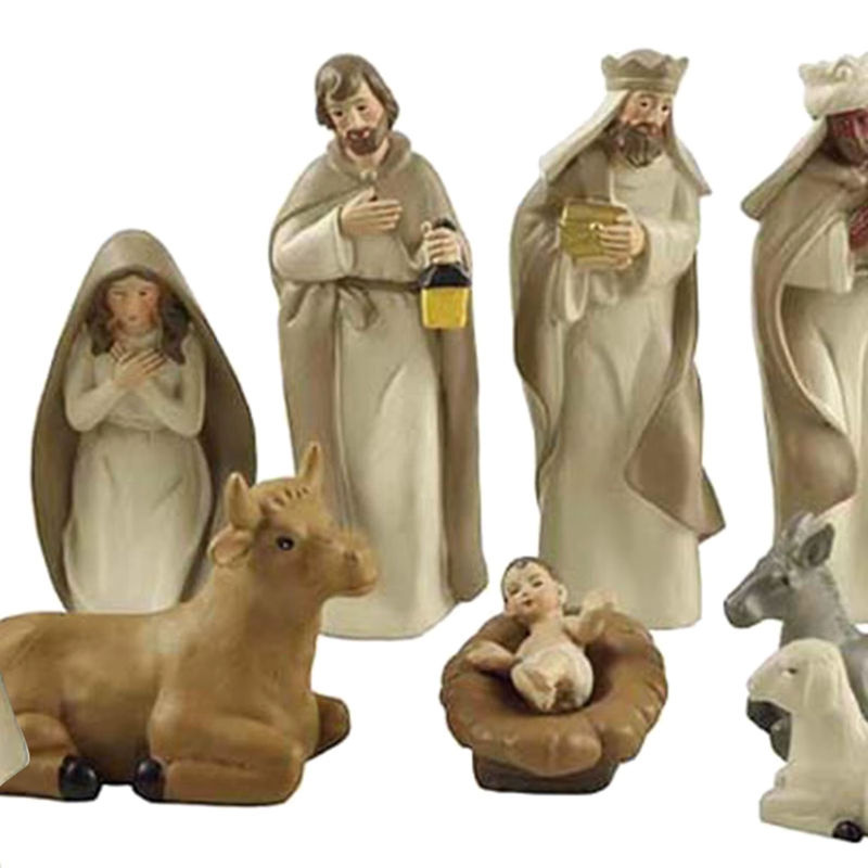 Kesoto Krippen Figurenset mit heiliger Familie aus Kunstharz, 10 Stück, beige, klassisch - Bild 5