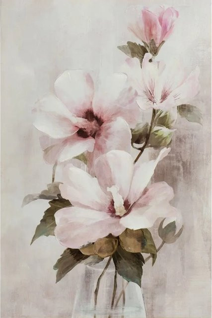 Art Universe Leinwandbild Zarte Rosa Blüten II Modernes Floral Motiv in Pink und Beige, Breite: 60 cm, Höhe: 90 cm - Bild 1