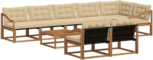 vidaXL Outdoor-Sofagarnitur 9-teilig aus Akazienholz mit Textilene und Kissen in Natur und Beige - Bild 1