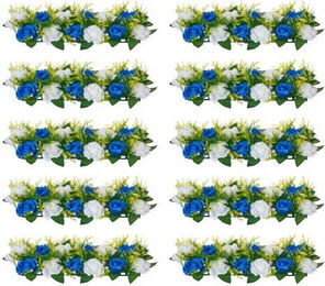 VEVOR Kunstblumen Set aus 10 Stück, blaue und weiße Rosen als runde Blumenkugeln für deine Tischdekoration und Hochzeitsarrangements, B/T/H: 50 x 22 x 12 cm - Bild 1