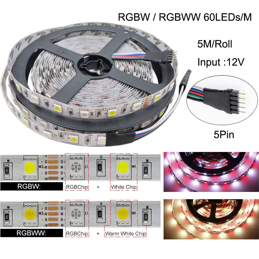 TAKEY LED-Streifen 5050 RGB und Warmweiß wasserdicht flexibel, Länge: 5 Meter - Bild 1