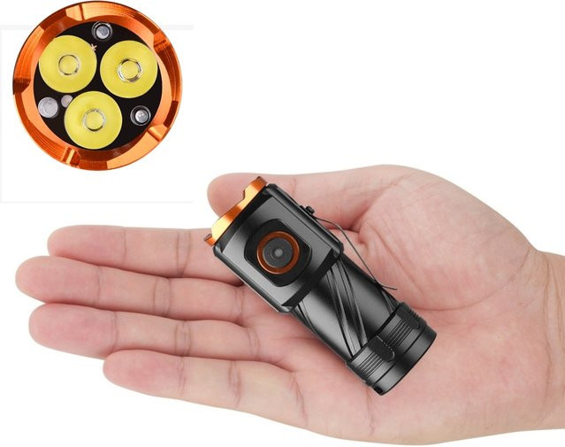 Alonefire Mini EDC Taschenlampe mit 3x LED, USB-aufladbar, Schwarz - Bild 1