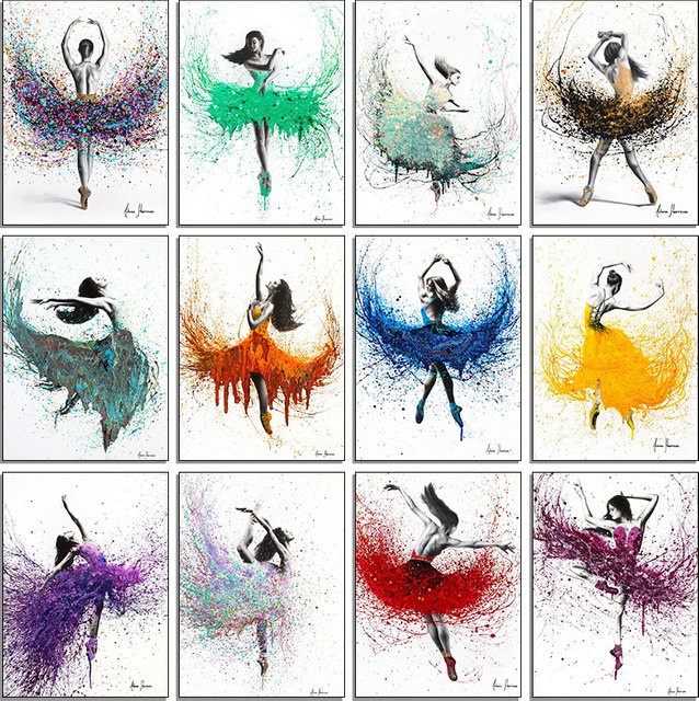 Potdemiel Abstrakte Leinwand Wandkunst Mädchen beim Ballett Tanzen in Bunt als Modernes Poster für dein Wohnzimmer - Bild 1