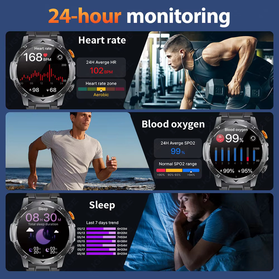 LIGE Smartwatch, Schwarz, Silikon, Herren - Bild 5