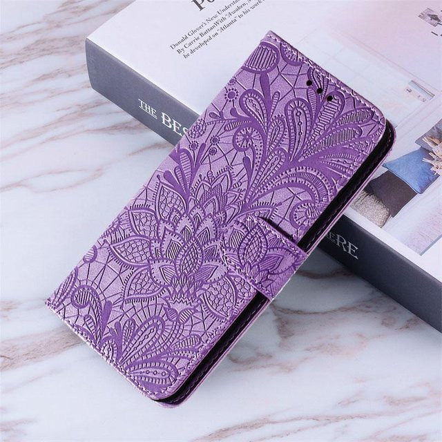 Lederhülle im Blumen Flip Book Stil für Samsung Galaxy A-Serie in Lila - Bild 1