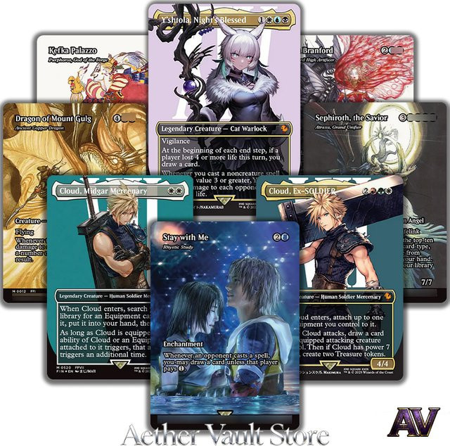 Hasbro Final Fantasy Commander Series Set Cloud Y'shtola Sephiroth Reisender Chocobo Ancient Copper Dragon HoloFoil Proxy-Karten - Bild 1