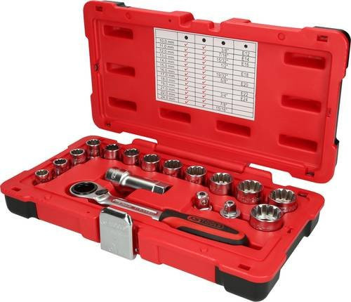 KS Tools TRIPLEplus Durchgangs-Steckschlüssel-Satz 17-teilig aus Chrom-Vanadium in Rot - Bild 1