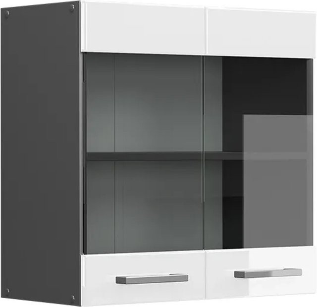 Vicco R-Line Küchen-Hängeglasschrank in Weiß Hochglanz und Anthrazit mit Glastüren, Breite: 60 cm - Bild 2