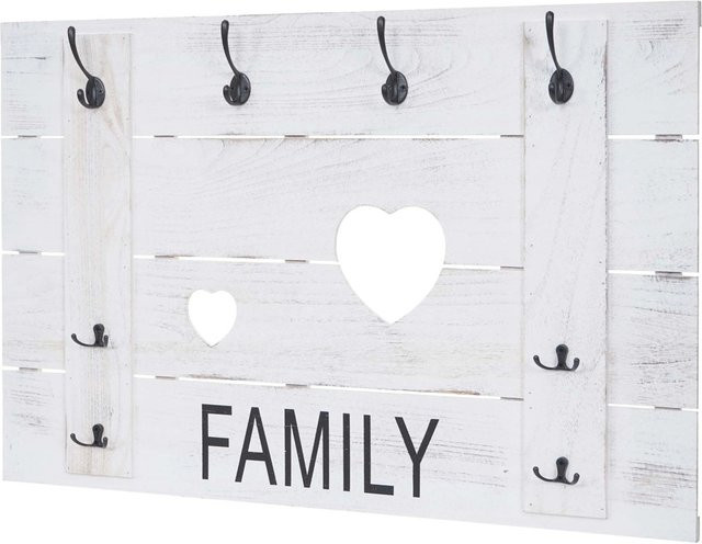Wandgarderobe MCW C89 Family aus Paulowniaholz mit 8 Haken im Shabby-Look, Weiß, B: 60 cm, H: 90 cm - Bild 2
