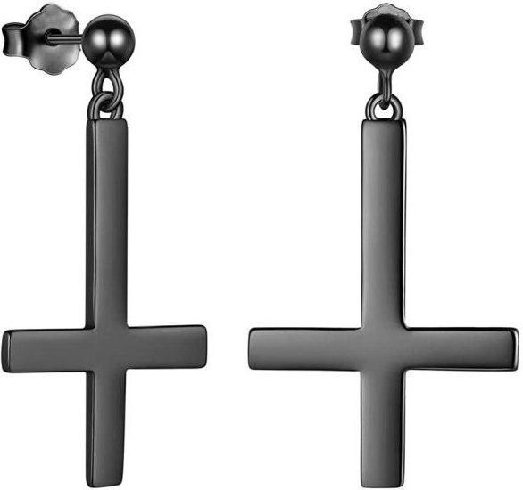 Ohrringe Edelstahl, Asymmetrische Kreuz Anhänger, Schwarz, Unisex - Bild 1