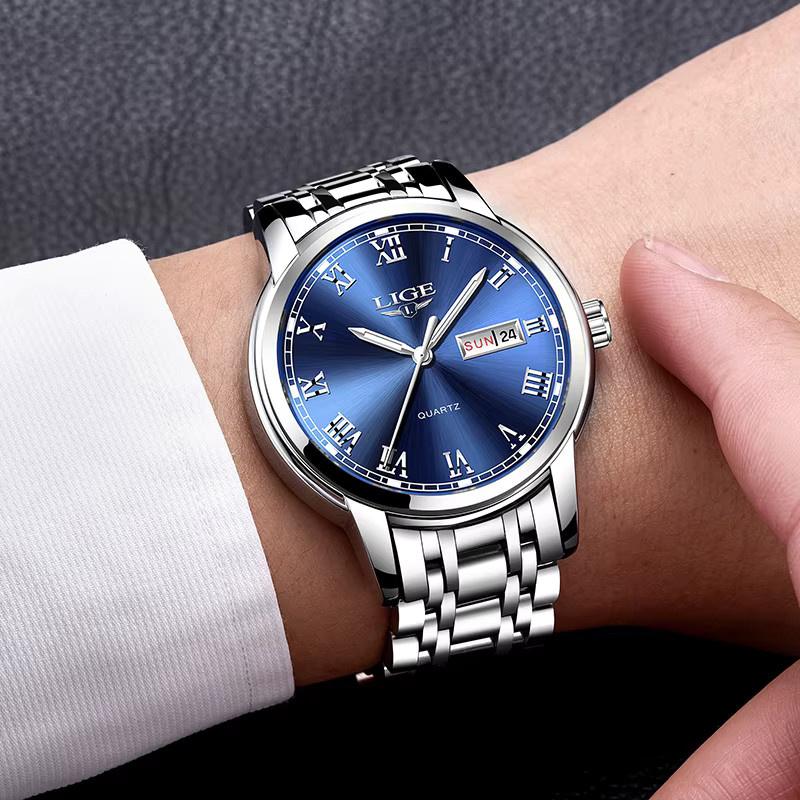 LIGE Armbanduhr Quarz, Edelstahl, Blau, Herren - Bild 6
