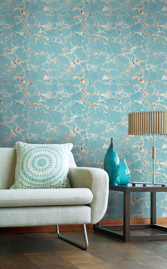 MINDTHEGAP Mural Wallpaper Marbled Topaz in Türkis mit abstraktem Design aus Vlies - Bild 1
