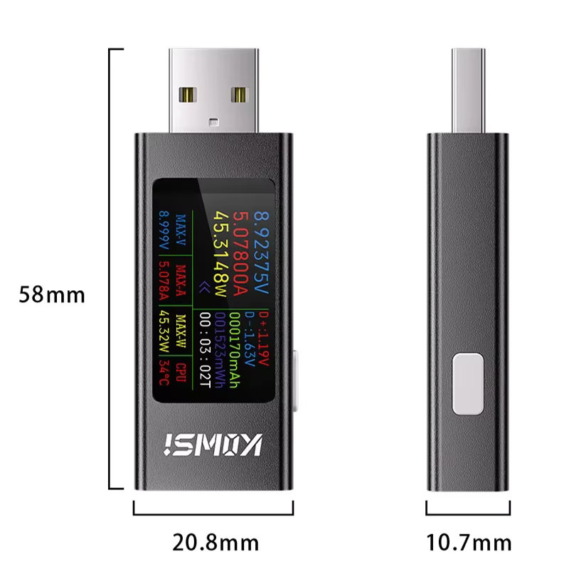 Digitaler USB Tester DC Voltmeter und Amperemeter zur Strom- und Spannungsanzeige für Powerbanks und Ladegeräte, Schwarz, 4-30V, 6,5A - Bild 5