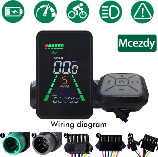 Mcezdy L5 LCD Display Meter Dashboard für elektrische Fahrräder und Roller, Schwarz - Bild 1