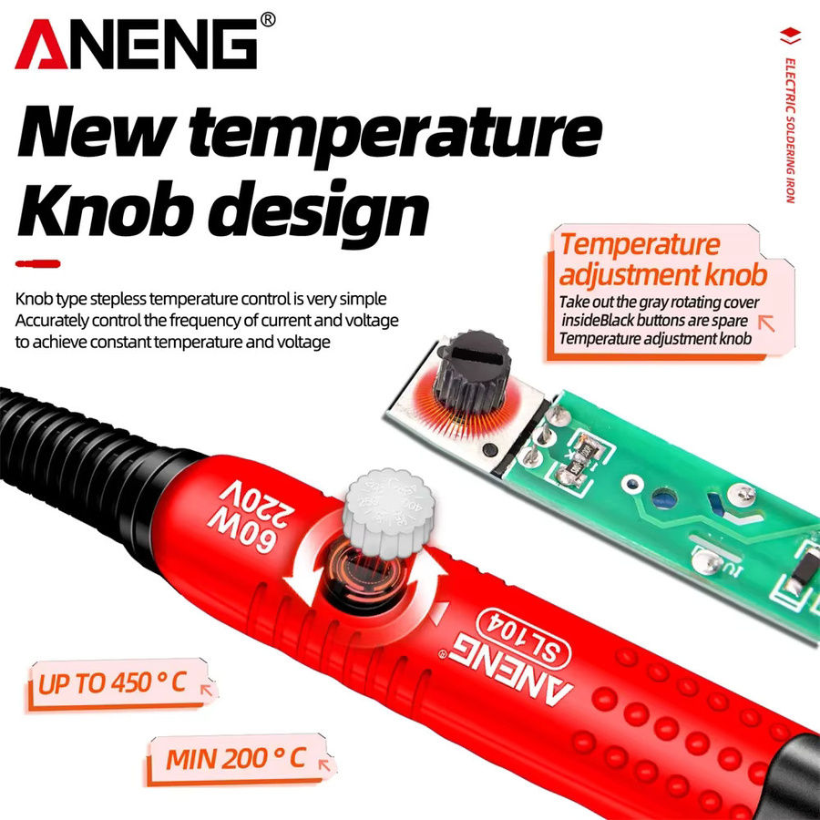 ANENG Elektrischer Lötkolben SL104 Set mit Lötspitzen, 60W, Einstellbare Temperatur, 220V, Rot - Bild 2