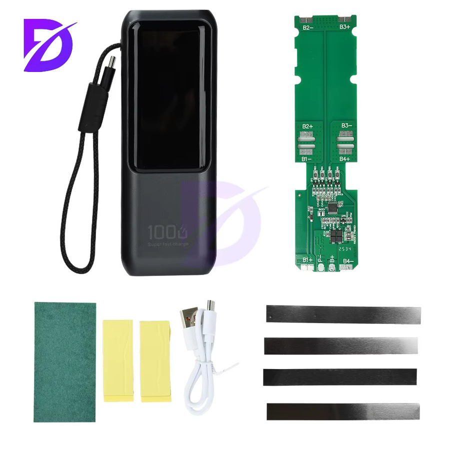 Diymore DIY Powerbank Kit mit integriertem USB-C Kabel, 100 W PD Schnellladung, Graues Gehäuse für 4-Zellen 21700 Batterien - Bild 6