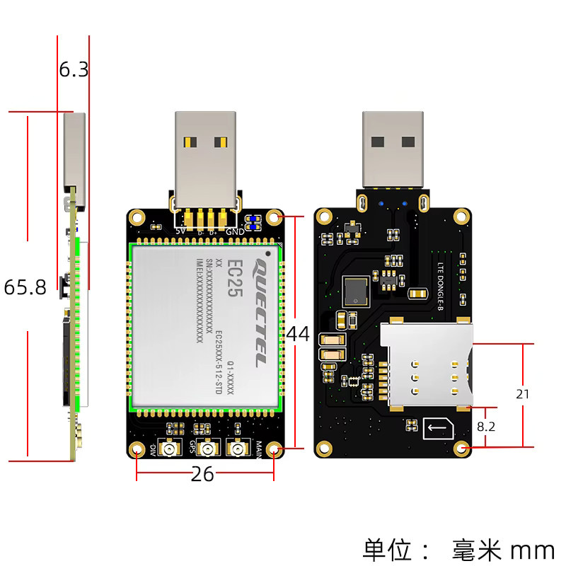 Quectel LTE Cat 4G USB Dongle Modem Schwarz mit EC25 Modul USB 2.0 - Bild 2