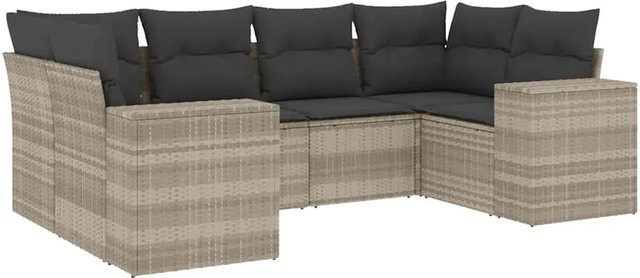 vidaXL 6-teilige Garten-Sofagarnitur in L-Form aus PE-Rattan und pulverbeschichtetem Stahl, Hellgrau, inklusive Sitz- und Rückenkissen - Bild 1