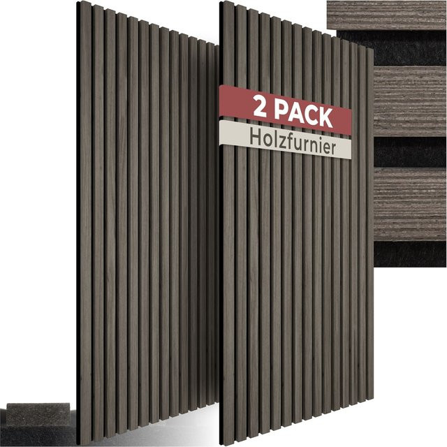 tectake Akustikpaneele Wandgestaltung in Eiche grau aus MDF und Echtholzfurnier - Bild 1