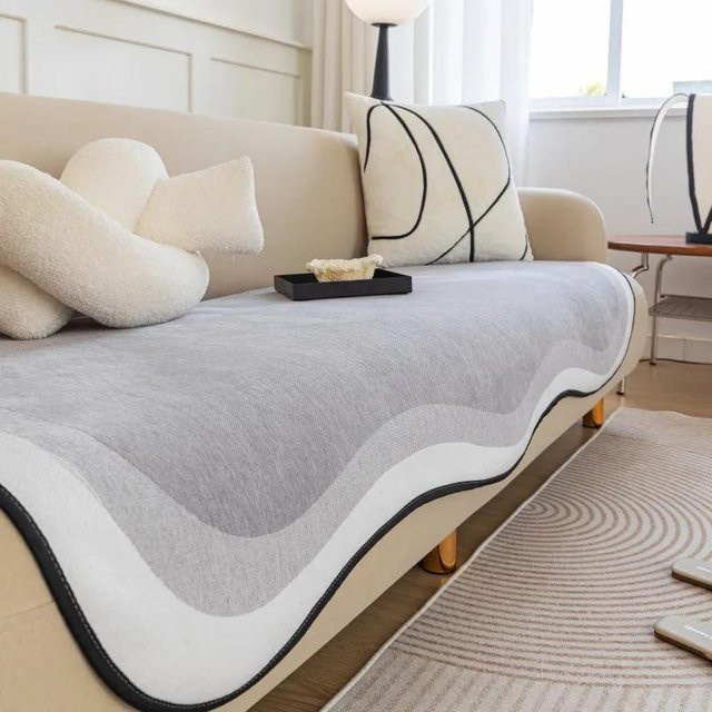 Waschbares Chenille-Sofakissen in Grau mit unregelmäßiger Form, B/B: 70 x 70 cm - Bild 1