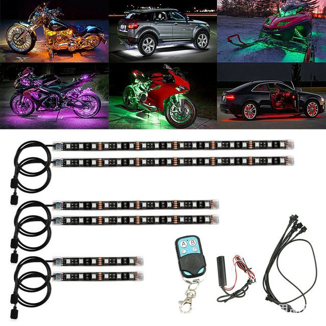 6er Set Motorrad LED Neon Streifen mit RGB Fernbedienung in Multicolour und Schwarz - Bild 1