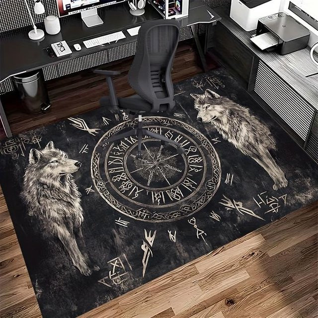Karpetti Bereichsteppich Wikinger Rune Wolf Muster Vintage Schwarz, B: 120 cm, T: 80 cm - Bild 1
