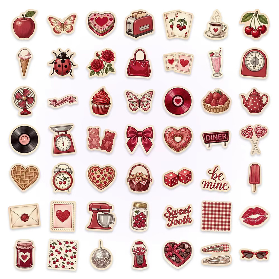 Charile Vintage Aufkleber, Rot-Rosa, 10-teiliges Set - Bild 3