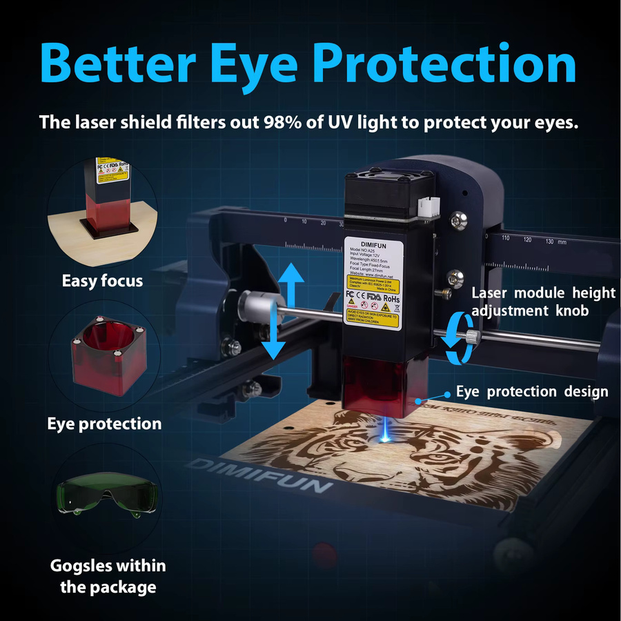 DIMIFUN Mini Tragbare Lasergravurmaschine mit blauer LED, 2,5/4,5W 450nm DIY Gravurgerät für Holz, Leder und Edelstahl, Farbe: Blau, B/T/H: 26,0 x 21,4 x 15,0 cm - Bild 3