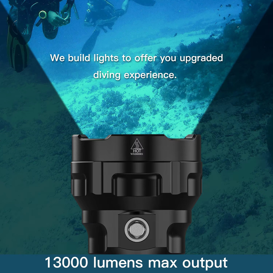 Wurkkos DL70 Scuba-Taschenlampe in Schwarz mit 13000 lm, wasserdichte LED-Unterwasserlaterne IPX8 aus Aluminium mit 4 x XHP50B LEDs - Bild 2