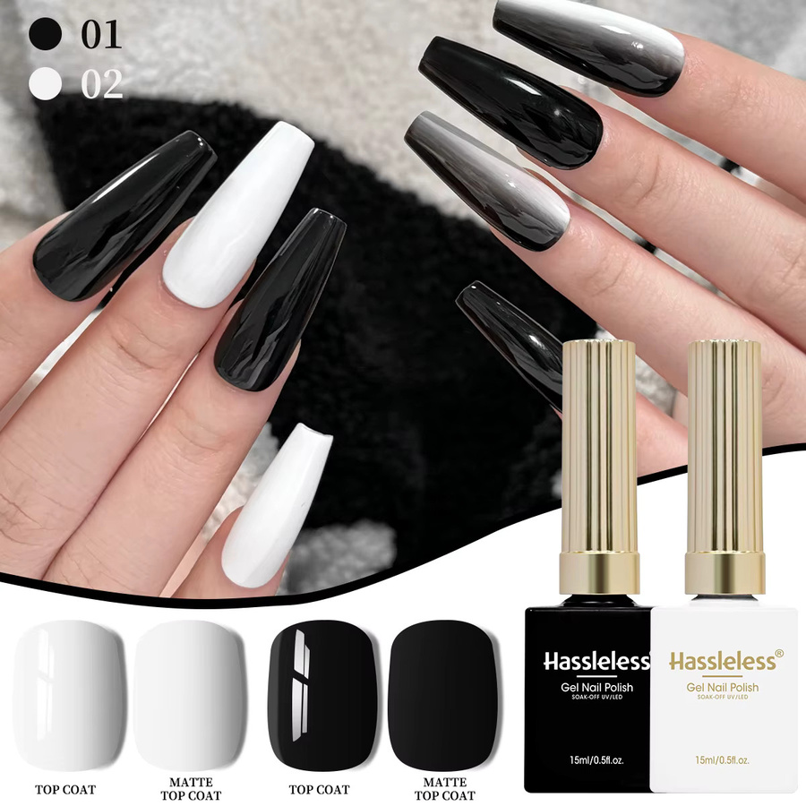 Hassleless Gel-Nagellack-Set, Schwarz-Weiß, 15 ml, glänzend - Bild 4