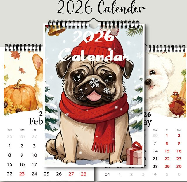 Mops-Themenkalender 2026 Wandkalender Multicolor für Haustierliebhaber - Bild 1