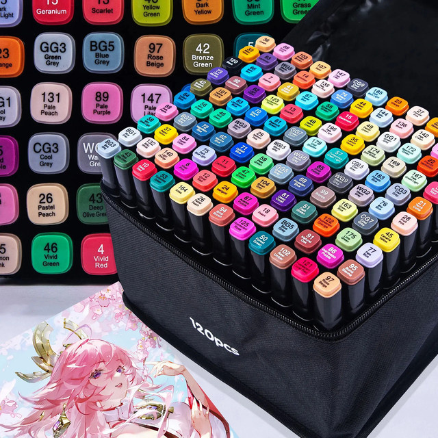 80 Farbige Ölige Marker-Stifte mit Doppelkopf und Brush-Spitze für Kunstmalerei, Manga und Schule, Mehrfarbig - Bild 1