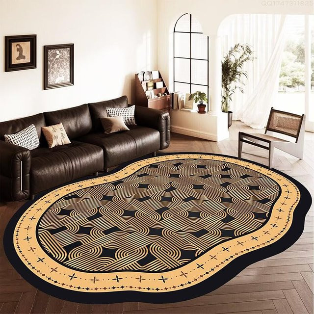 Wucifang Jewelry Ovaler Luxus-Teppich in Schwarz-Gold, Waschbar und Rutschfest, Modernes Geometrisches Design für Wohnzimmer, Schlafzimmer oder Flur, Breite: 60 cm, Länge: 90 cm - Bild 1