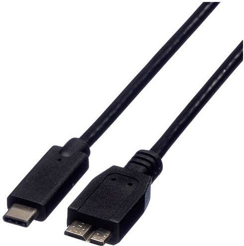Roline USB-Kabel USB 3.2 Gen1 mit USB-C Stecker und USB-Micro-B 3.0 Stecker, Schwarz, 0,50 m - Bild 1