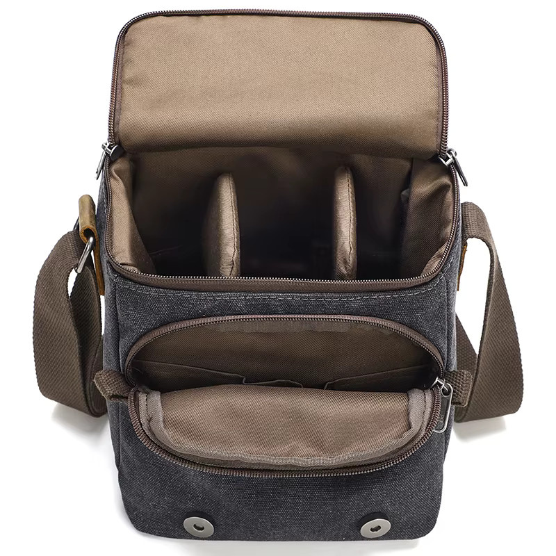 QISEMIAN Kameratasche als einschultrige Crossbody Outdoor Fototasche für DSLR und Digitalkameras in Grau - Bild 5