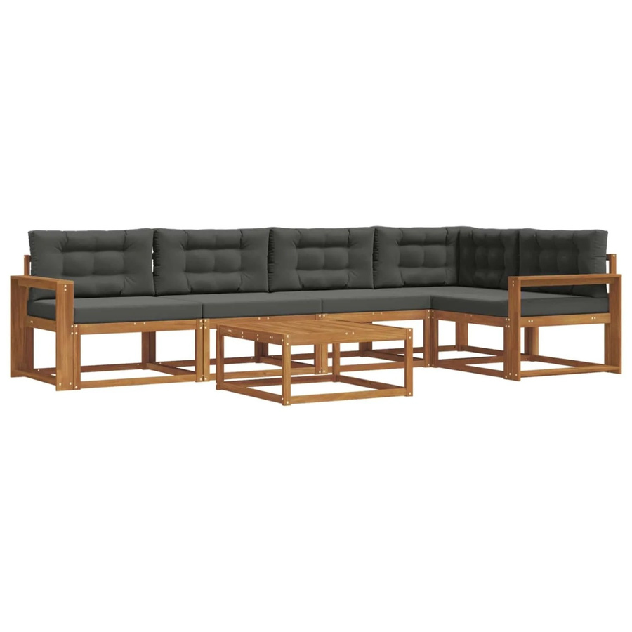 vidaXL Outdoor-Sofagarnitur 6-teilig aus Akazienholz mit Kissen in Anthrazit und Natur - Bild 2