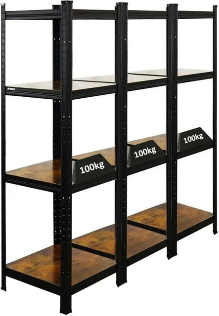 BERLINLODGE 3er Wohnregal Ragnar Set Vintage Braun-Schwarz, H x B x T: 150 x 45 x 45 cm - Bild 1