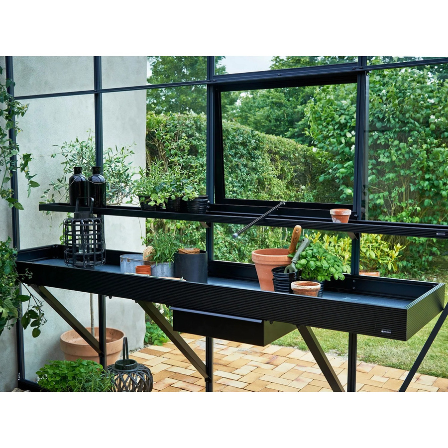 Juliana Gewächshaus Aluminiumtisch mit 3 Sektionen und Schublade Schwarz Matt B/T/H: 156 x 52 x 10 cm - Bild 2