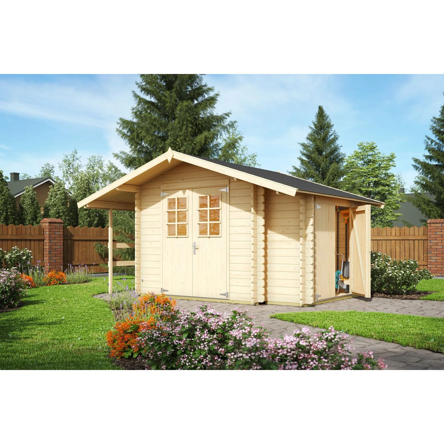 Lasita Holz-Gartenhaus Vilano 2 Blockhaus mit Satteldach in Braun und Beige, B/T: 220 x 220 cm - Bild 2