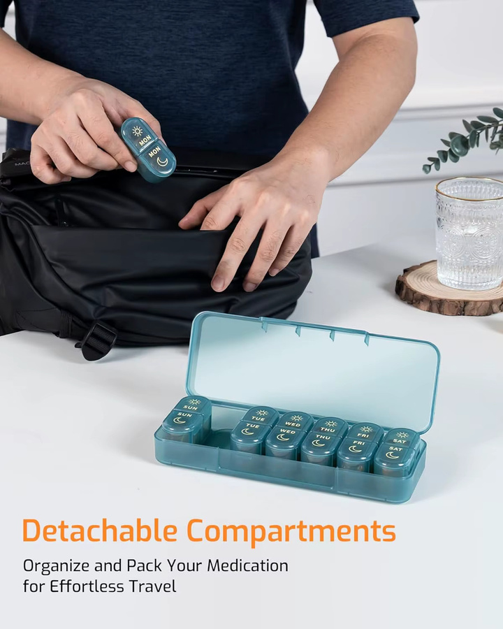 Daviky Wöchentlicher Pillenorganizer für 7 Tage in Multicolour, Großer Medikamentenbehälter für Vitamine und Fischöl, B/T/H: 35,0 x 21,0 cm - Bild 4