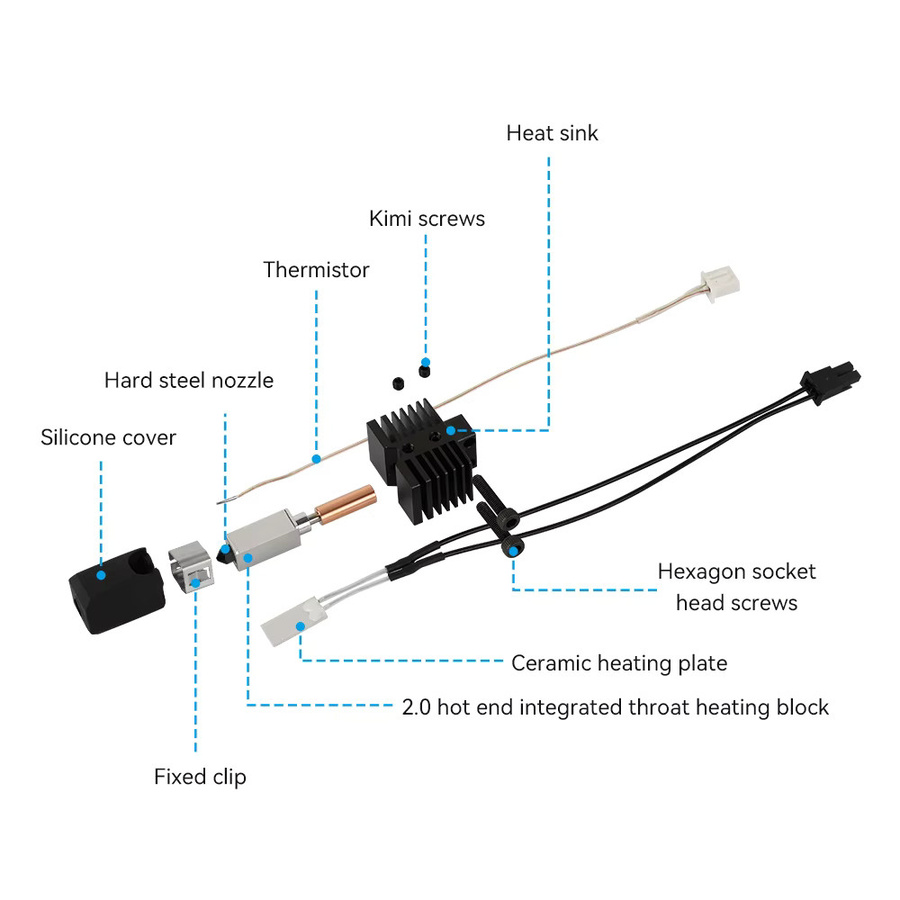 Qidi Upgrade Hotend Kit für X Plus 3, X Max 3, X Smart 3 und Q1 Pro mit Messing und gehärteter Stahl Düse, 24V 60W - Bild 2
