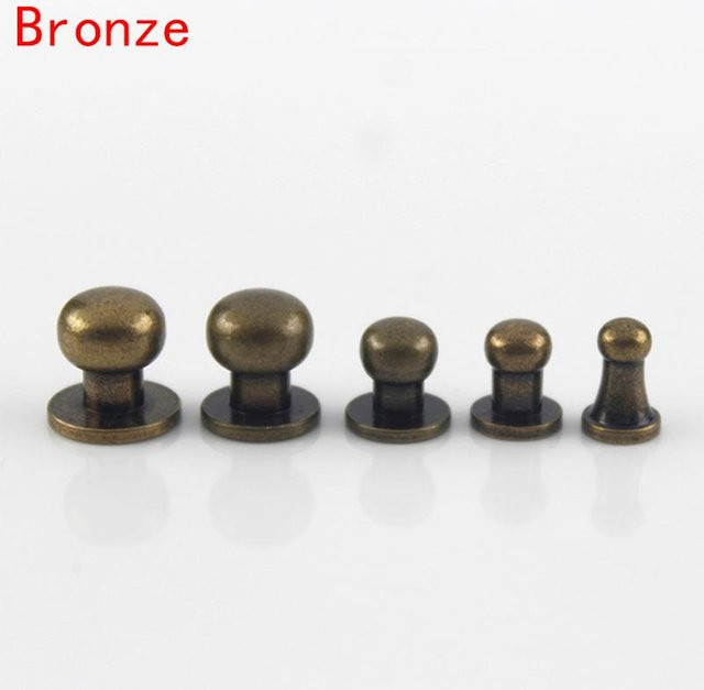 10 Sets Chicago-Schrauben aus massivem Messing in Bronze, kugelförmige Nagelnieten mit rundem Kopf für Leder und Gürtel, B/T/H: 8 x 6 mm - Bild 1