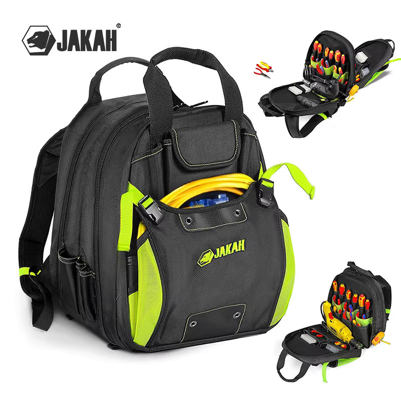 Jakah Werkzeugrucksack HL088 mit 42 Taschen, robuster Werkzeug-Organizer mit wasserdichtem Boden und abnehmbarem Werkzeugträger - Bild 2