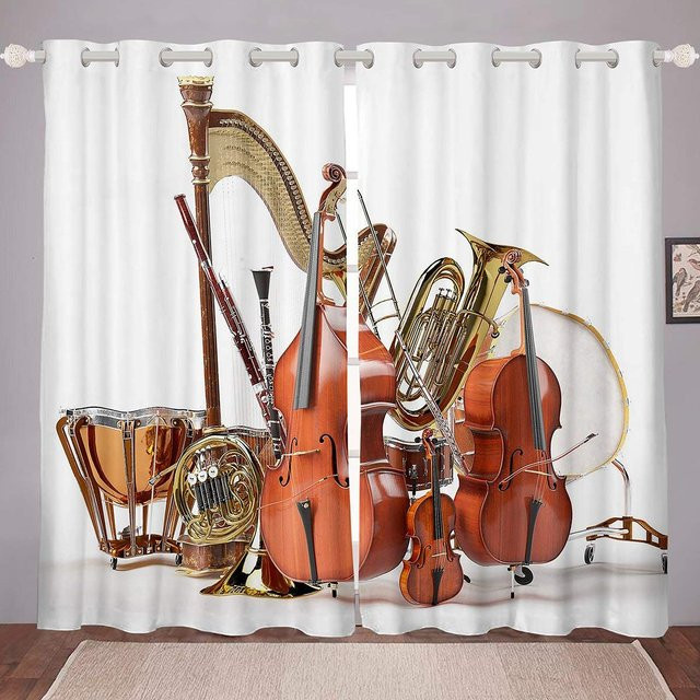 Yiran Furniture Verdunkelungsvorhang mit Geigen-Motiv und Musik-Design, B: 55 cm, H: 120 cm - Bild 1