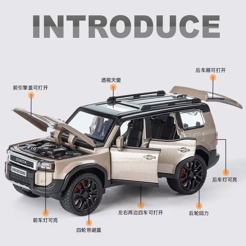 KaKBeir Land Cruiser Prado SUV 2024 Modellauto, 1:32, mit Sound und Licht, Metall - Bild 3