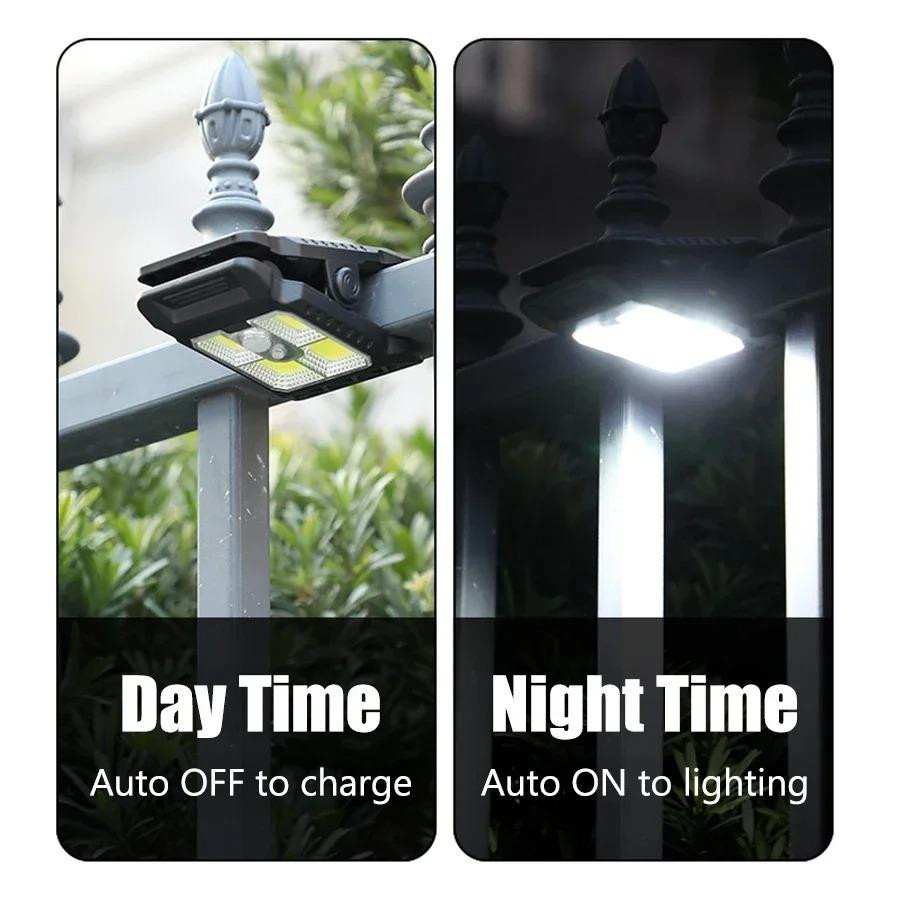 YJMP Super Lighting 4er-Pack Solar-LED-Arbeitsleuchten mit Bewegungsmelder und Clip-Halterung, Wasserdicht, Schwarz - Bild 3