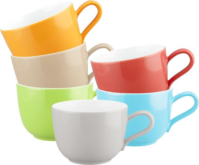 Seltmann Weiden Kaffeetassen Liberty Pure Colors aus Keramik, Mehrfarbig, 6er Set, 260 ml pro Tasse - Bild 1