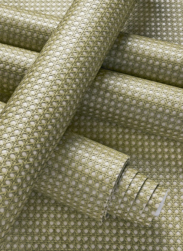 Thibaut Tapete Rattan in Olive mit geometrischem Design und rustikalem Papier-Look - Bild 2